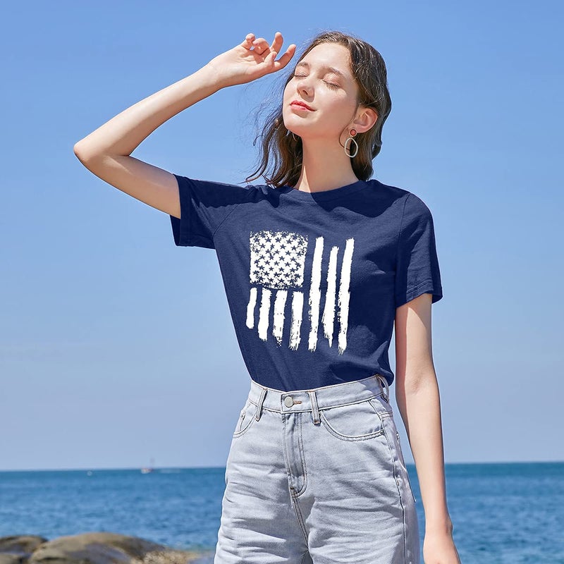 LUKYCILD Patriotic Shirts for Women American Flag Shirt 4th of July Tshirt Graphic Tees Casual Short Sleeve Tee Top - Image 2